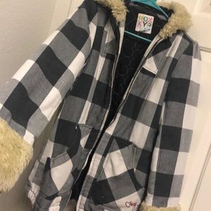 Black white Checkered Plaid Coat Jacket w/ hoodie